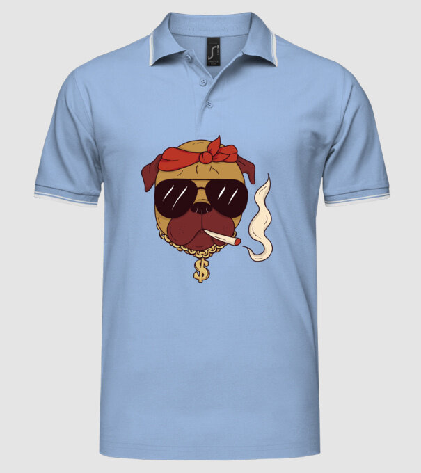Rapper Gangster Mops model albastru deschis pe tricou