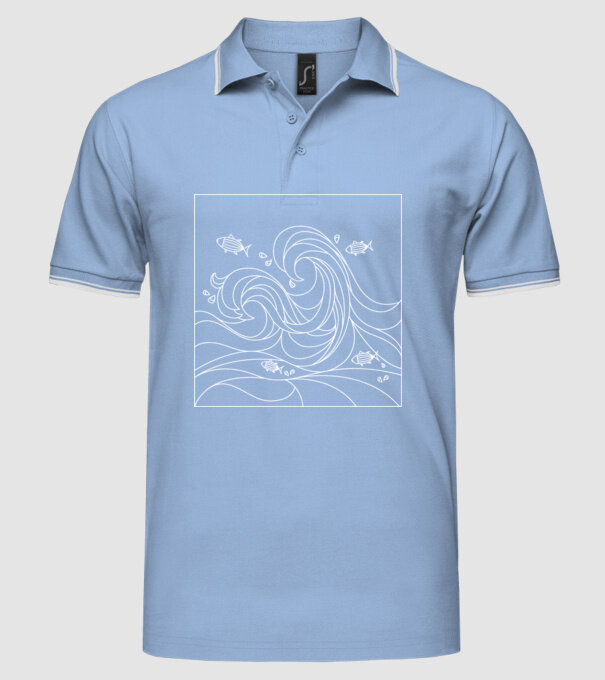 Ocean geometric model albastru deschis pe tricou