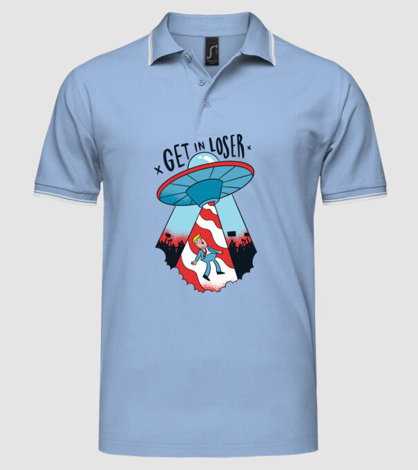 Get in Loser Trump model albastru deschis pe tricou