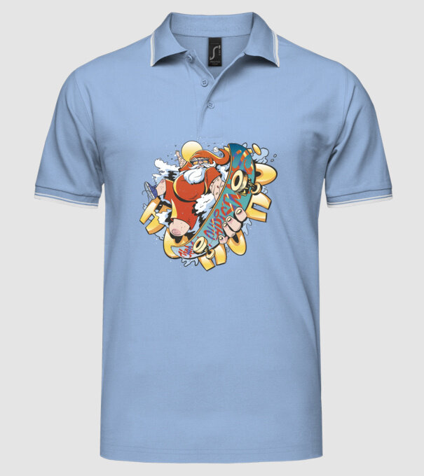 Moș Crăciun Skateboarder model albastru deschis pe tricou