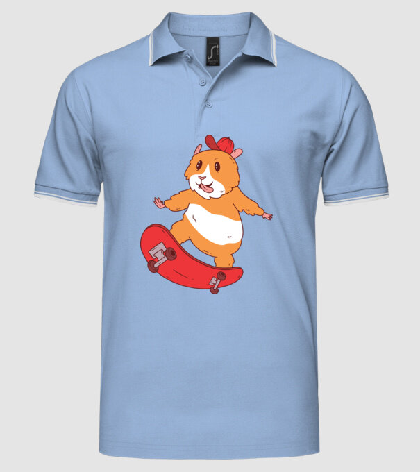 Hamster Skateboarder model albastru deschis pe tricou