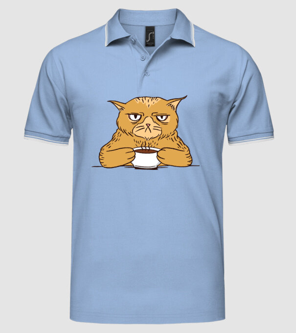 Grumpy Cat - Pisică supărată cu cafea model albastru deschis pe tricou