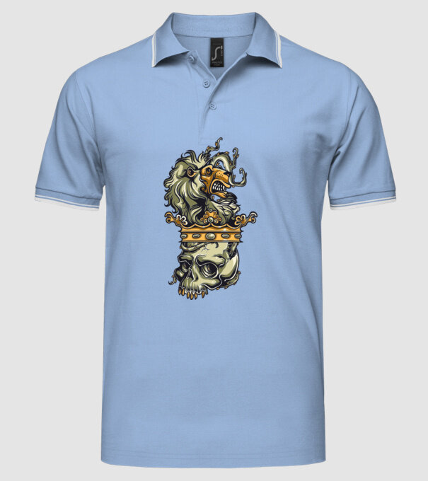 Half Lion Half Skull model albastru deschis pe tricou