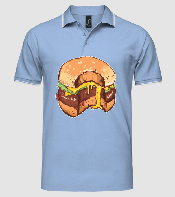 Hamburger model albastru deschis pe tricou