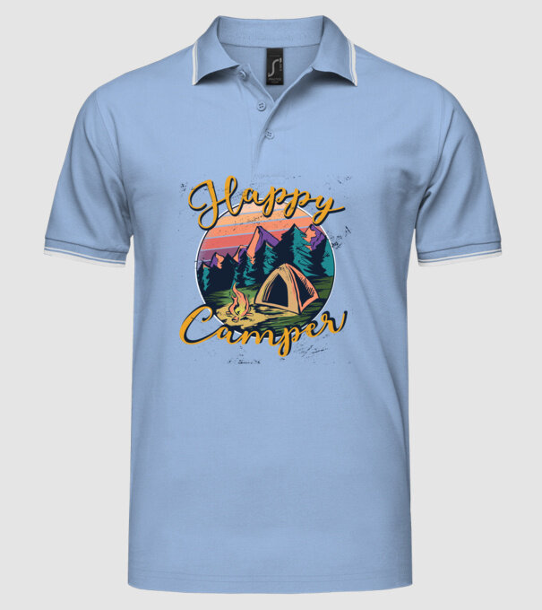 Happy Camper tricou camping model albastru deschis pe tricou