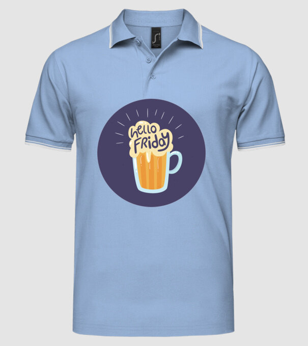 Hello Friday model albastru deschis pe tricou