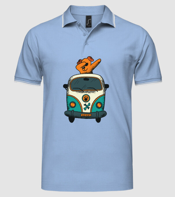 Microbuz Hippi Câine DAB model albastru deschis pe tricou