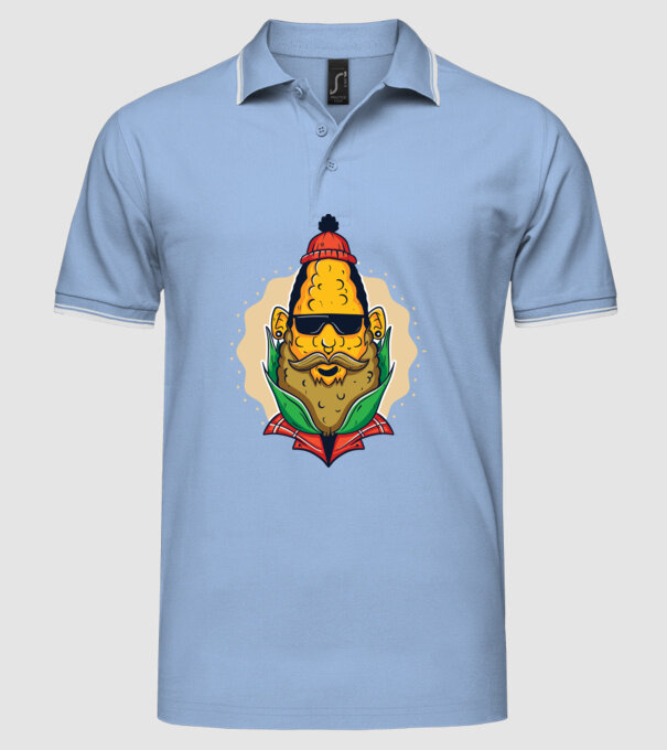 Hipster porumb model albastru deschis pe tricou