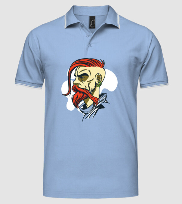 Barbă Hipster model albastru deschis pe tricou