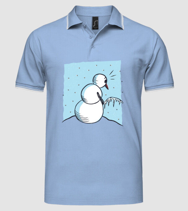 Om de zăpadă face pipi tricou amuzant model albastru deschis pe tricou