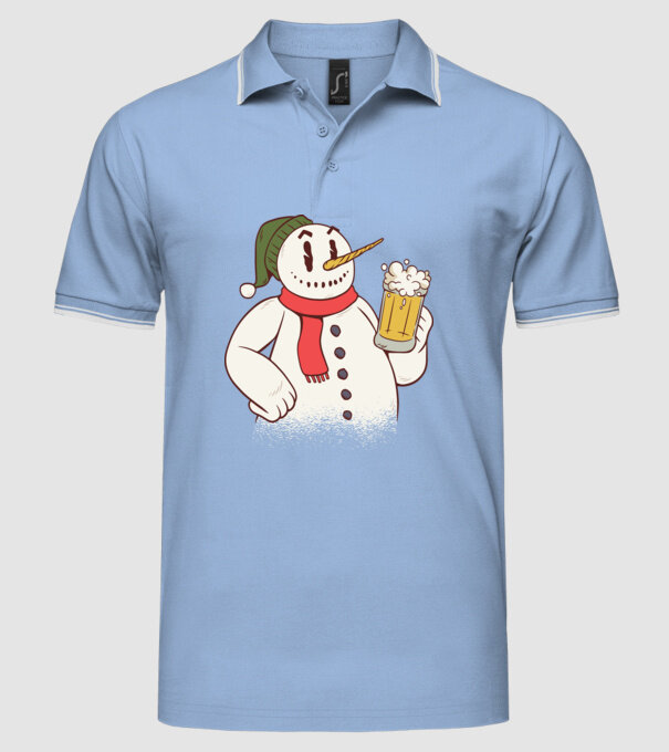 Om de zăpadă cu bere model albastru deschis pe tricou