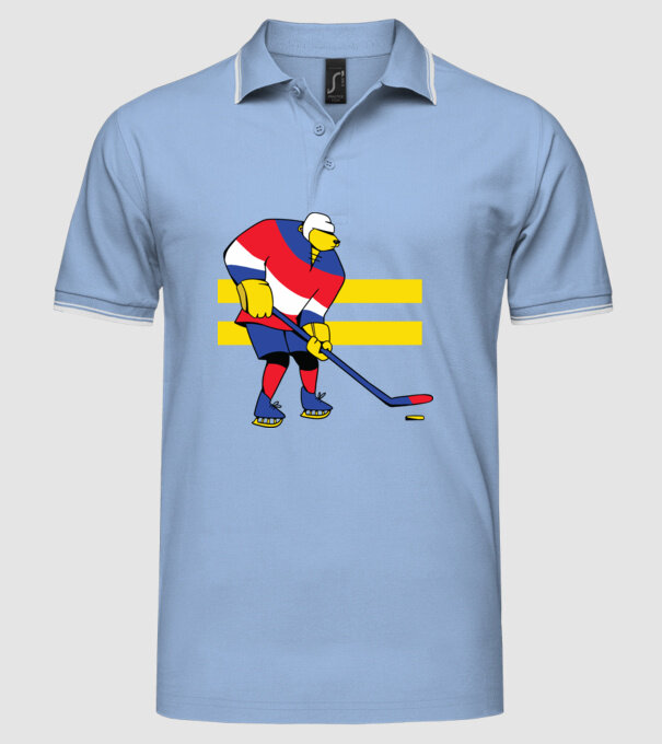 Urs hocheist model albastru deschis pe tricou