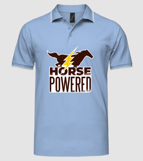 Horse Powered Cal-putere tricou călăreț model albastru deschis pe tricou