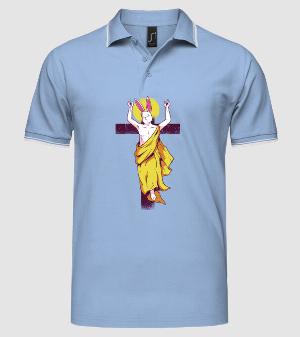 iepuraș de Paște Înviere model albastru deschis pe tricou