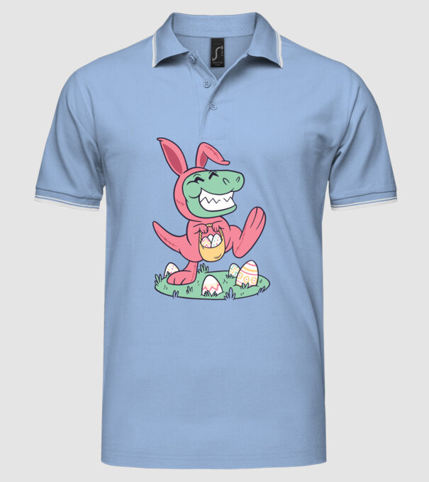 T-rex de Paște model albastru deschis pe tricou