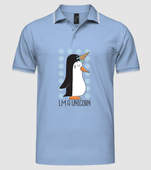 'I''m a Unicorn - Pinguin Unicorn' model albastru deschis pe tricou