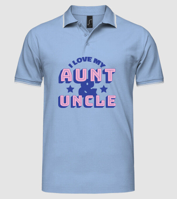 I Love My Aunt & Uncle model albastru deschis pe tricou