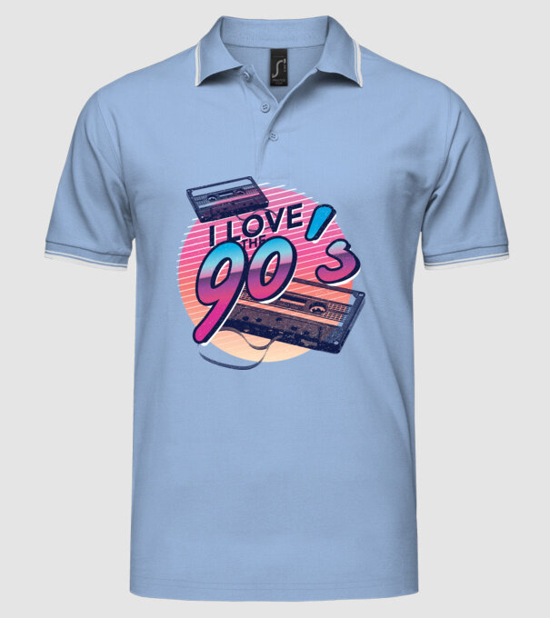 I love the 90s Casetă model albastru deschis pe tricou