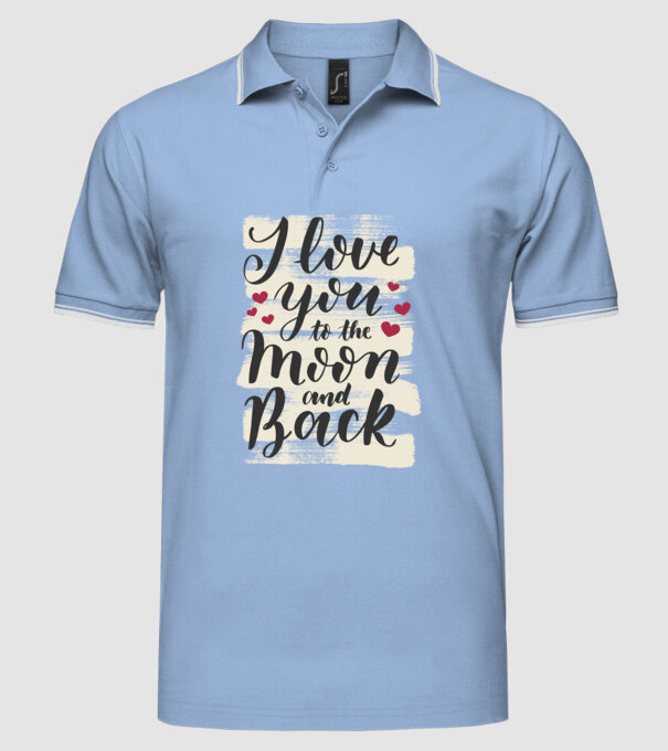 'I love you to the moon and back tricou drăguț Valentine''s Day' model albastru deschis pe tricou