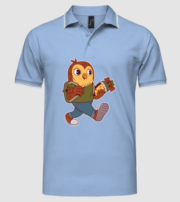 Bufniță școlar model albastru deschis pe tricou