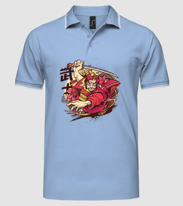 Războinic japonez model albastru deschis pe tricou
