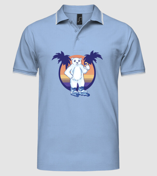 Urs polar cu patine cu rotile model albastru deschis pe tricou