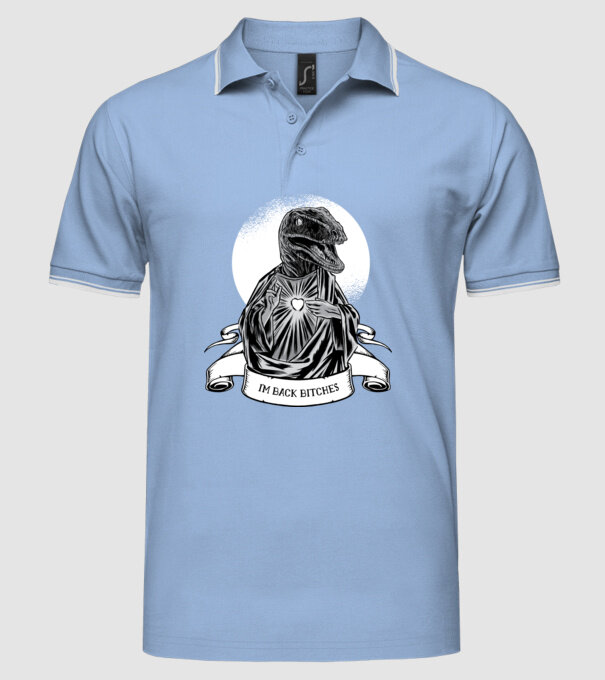 Iisus Raptor Dinozaur model albastru deschis pe tricou