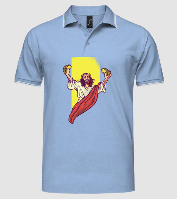Isus cu Taco tricou amuzant model albastru deschis pe tricou