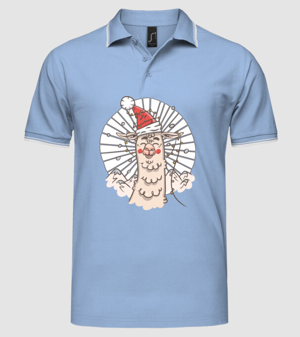 Llama de Crăciun model albastru deschis pe tricou