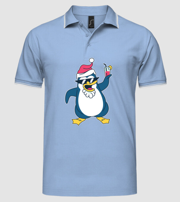 Pinguin de Crăciun model albastru deschis pe tricou