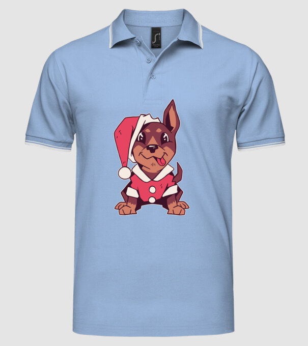 Teckel de Crăciun model albastru deschis pe tricou