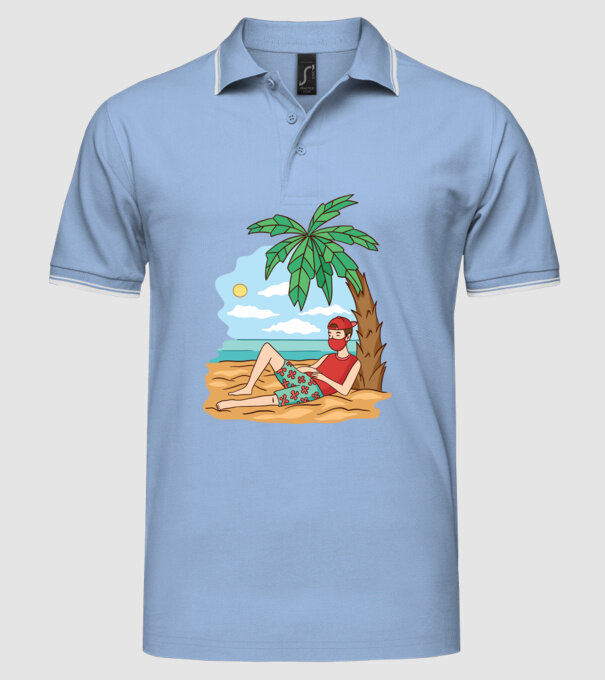 Vacanță în carantină model albastru deschis pe tricou