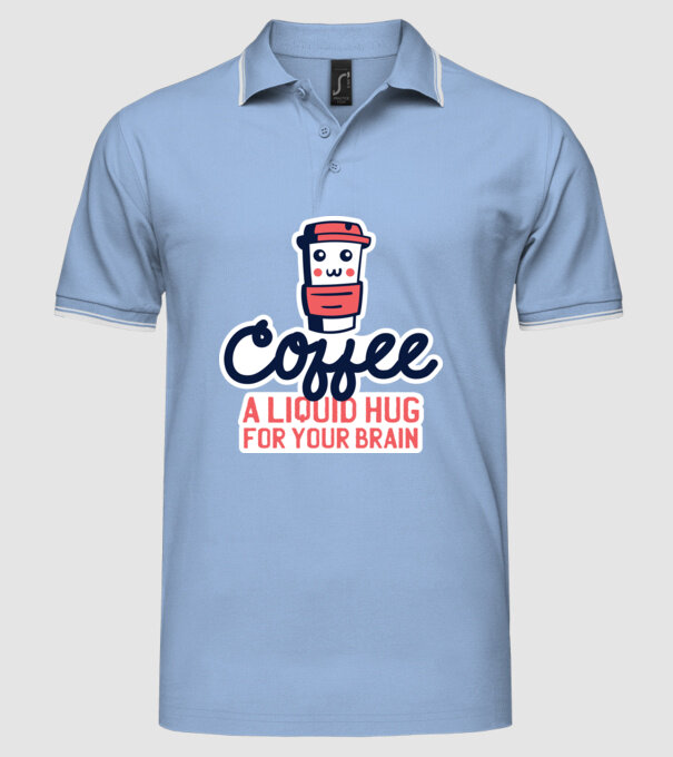 Cafea - o îmbrățișare lichidă pentru creier model albastru deschis pe tricou