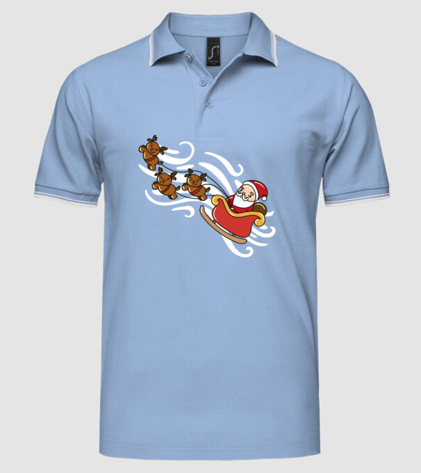 Kawaii sanie Moș Crăciun model albastru deschis pe tricou