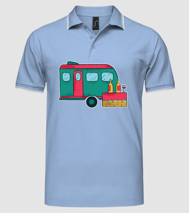 Autorulotă Camping model albastru deschis pe tricou