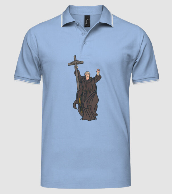 Călugăr creștin model albastru deschis pe tricou