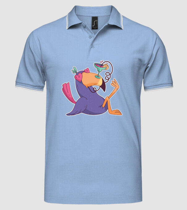 Toucan cu cocktail model albastru deschis pe tricou