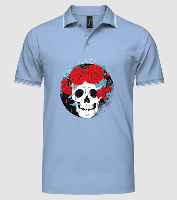 Craniu cu flori model albastru deschis pe tricou