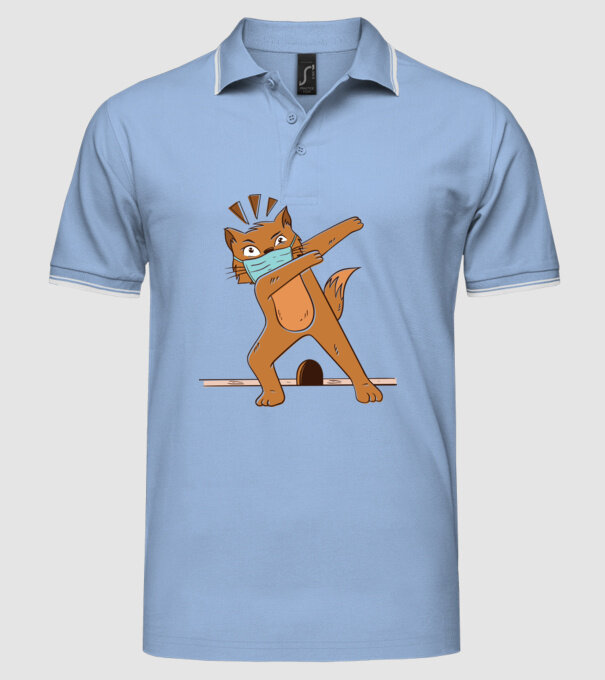 Mască Pisică Coronavirus model albastru deschis pe tricou