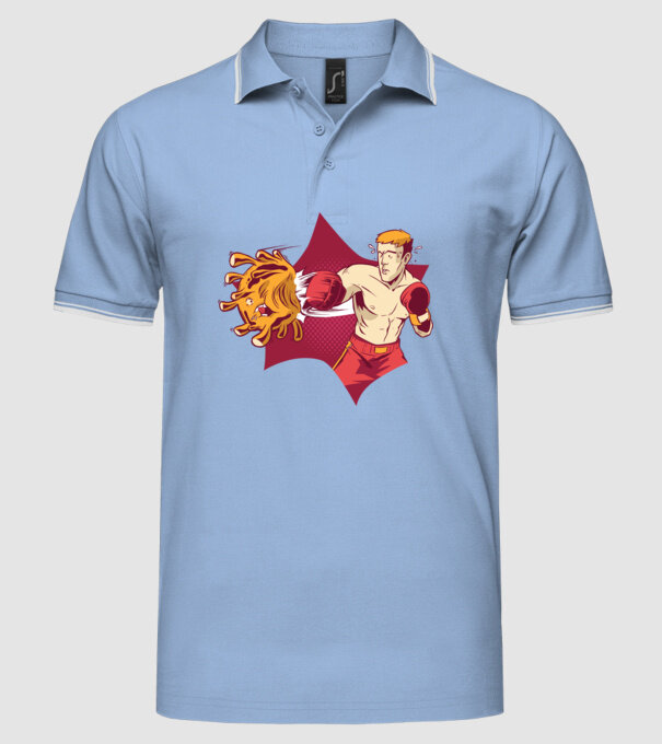 Coronavirus KO - Box model albastru deschis pe tricou