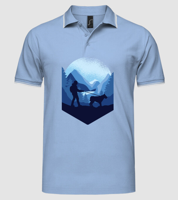 Excursie cu Câine model albastru deschis pe tricou