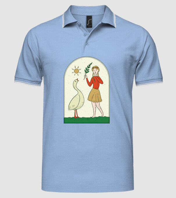 Poveste cu fata și gâsca model albastru deschis pe tricou