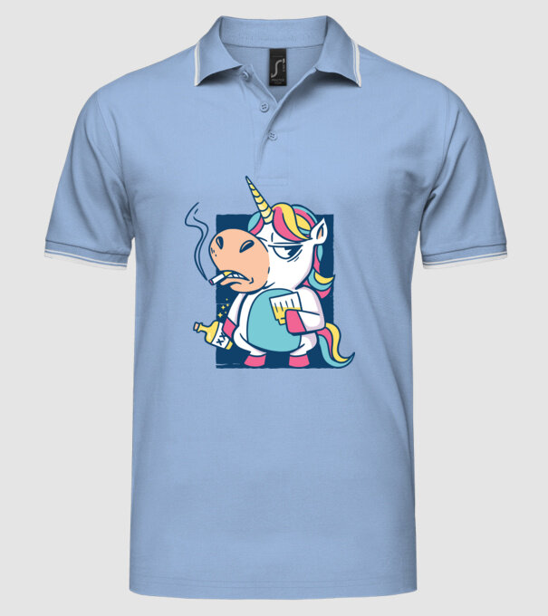 Unicorn rebel model albastru deschis pe tricou