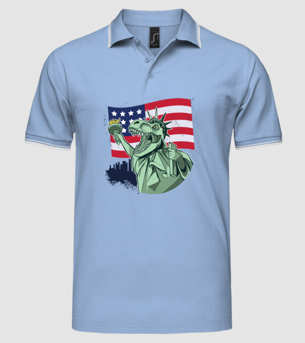 Liberty-Rex SUA Dinozaur model albastru deschis pe tricou