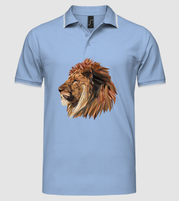 lion polygon model albastru deschis pe tricou