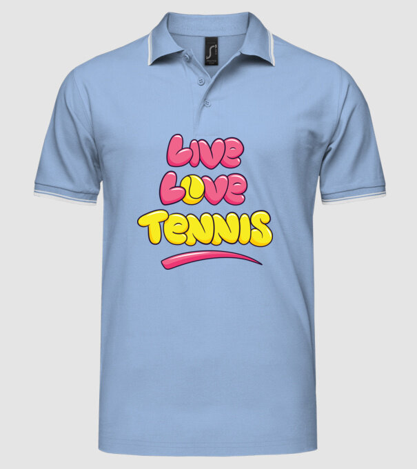 Live Love Tennis model albastru deschis pe tricou