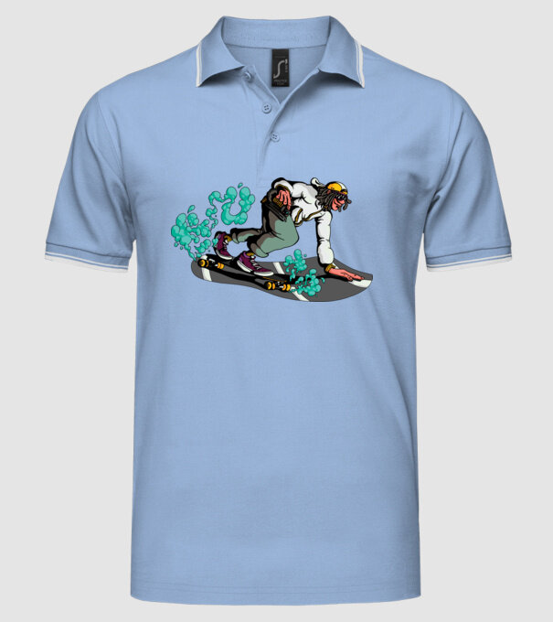 Longboard model albastru deschis pe tricou