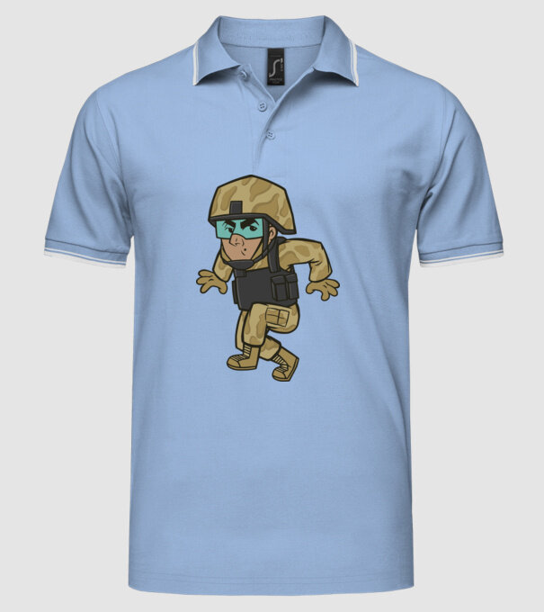 Soldat strecurându-se model albastru deschis pe tricou