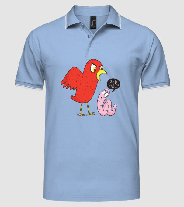 Pasăre cu vierme model albastru deschis pe tricou