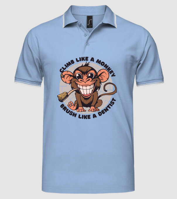 Periuță de dinți maimuță model albastru deschis pe tricou